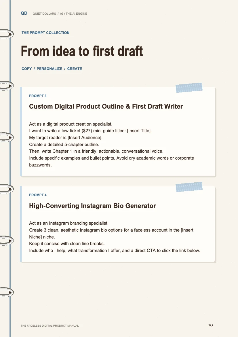 Enlarge the product outline and Instagram bio prompts